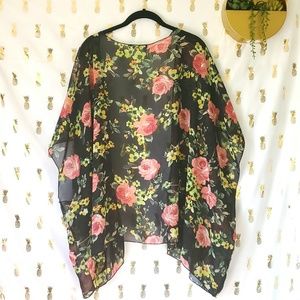 Color Swatch Plus Size Floral Sheer Kimono 2XL